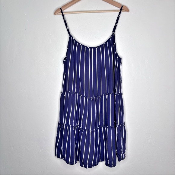Gianni Bini Navy and White Striped Tiered Mini Dress Size XL - Picture 2 of 7